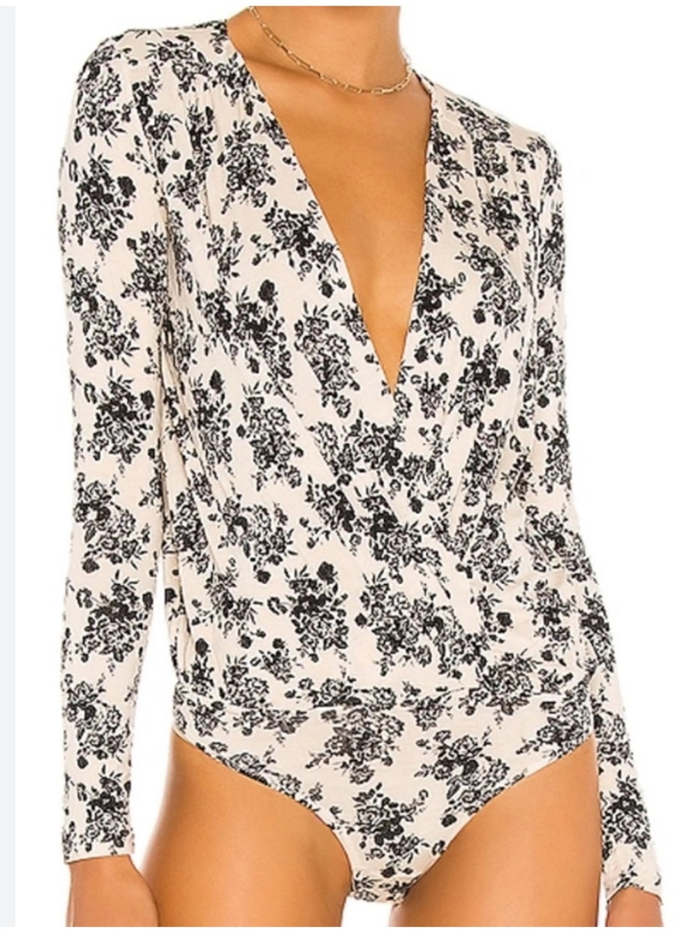 FREE PEOPLE Printed Turnt Long Sleeve Bodysuit In Ecru Combo Size Large